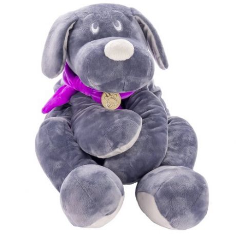 Мягкая игрушка Lapkin Собака серая в фиолетовом шарфике, 45 см