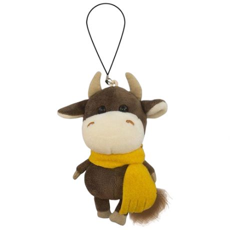 Мягкая игрушка-брелок Maxitoys Бычок коричневый в жёлтом шарфике, 11 см
