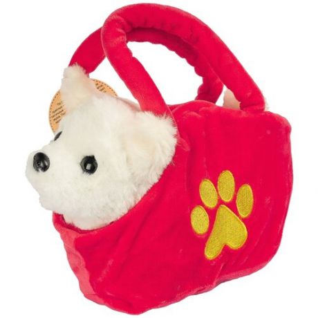 Мягкая игрушка Bondibon Собака в сумочке белая, 14 см