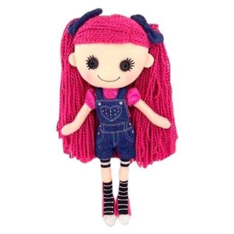 Мягкая игрушка ABtoys Кукла джинсовая с малиновыми волосами в комбинезоне, 25 см