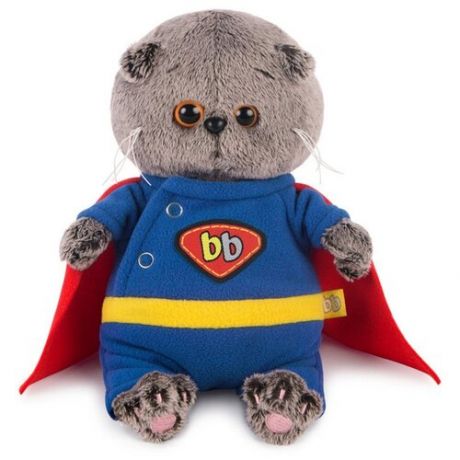 Мягкая игрушка Basik&Co Кот Басик baby в костюме супермена, 20 см, разноцветный