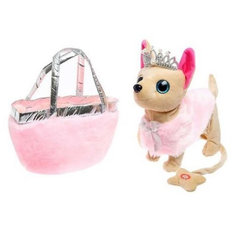Интерактивная мягкая плюшевая игрушки для малышей и детей собачка принцесса в короне, в сумке на мягком поводке