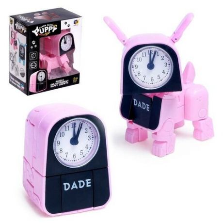 DADE TOYS Робот- часы «Щенок», трансформируется в будильник, работает от батареек, цвет розовый