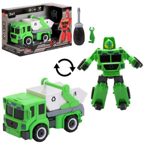 Машинка-робот ТМ AUTODRIVE, конструктор с отверткой, спецтехника, прорезиненные колеса, зеленый, JB0404551