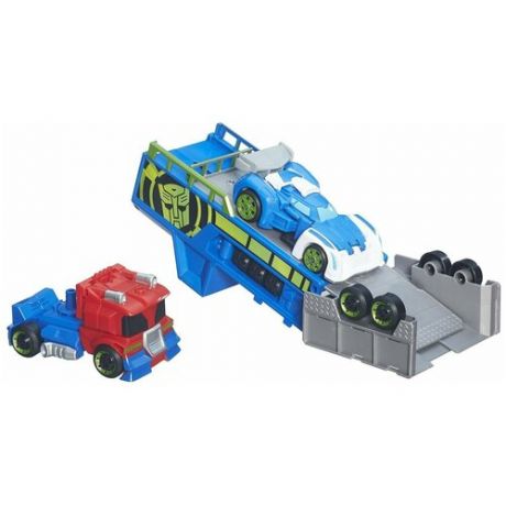 Робот-трансформер Playskool Transformers Оптимус Прайм. Гоночный комплект (Трансформеры-спасатели), синий/красный