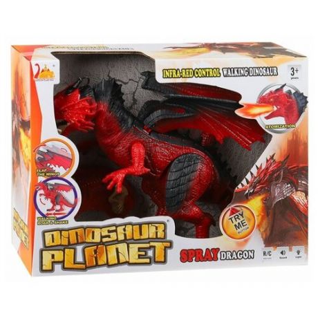 Радиоуправляемая игрушка красный дракон с паром, свет, звук ходит качает головой и крыльями на батарейках