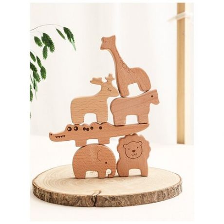 Детский деревянный конструктор-балансир с животными, развивающая игрушка, настольная игра, набор 6шт
