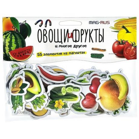 Набор магнитов Анданте Овощи, фрукты, разные продукты, Познаем мир, 55 шт (NF1051)