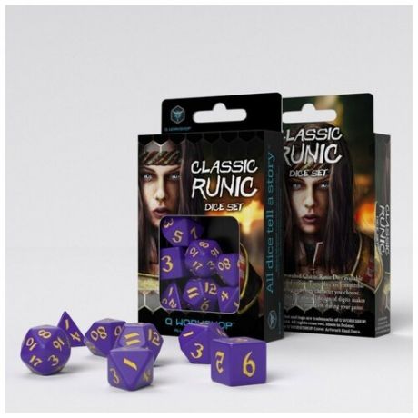 Набор кубиков для настольных ролевых игр (Dungeons and Dragons, DnD, D&D, Pathfinder) - Classic Runic Purple & yellow Dice Set