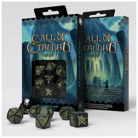 Набор кубиков для настольных ролевых игр (Dungeons and Dragons, DnD, D&D, Pathfinder) - Call of Cthulhu Black & glow- in- the- dark Dice set