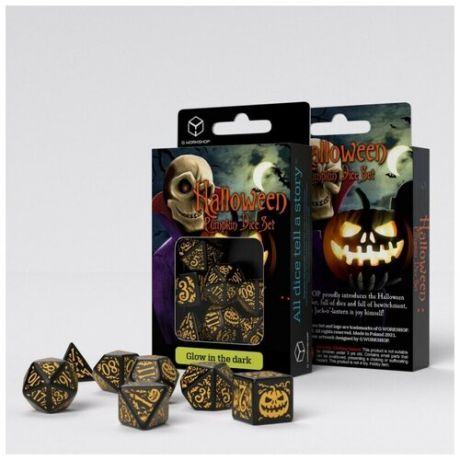 Набор кубиков для настольных ролевых игр (Dungeons and Dragons, DnD, D&D, Pathfinder) - Halloween Black & glow in the dark