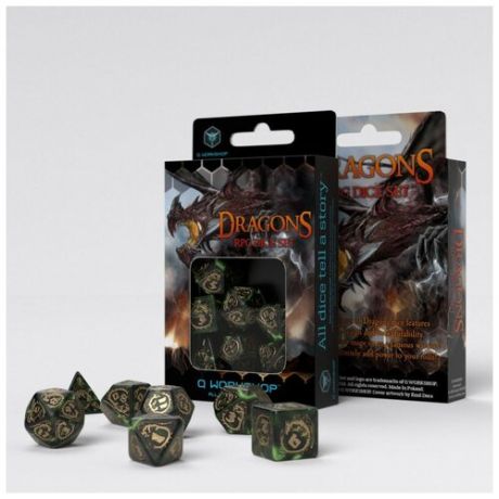 Набор кубиков для настольных ролевых игр (Dungeons and Dragons, DnD, D&D, Pathfinder) - Dragons Bottle green & gold Dice Set