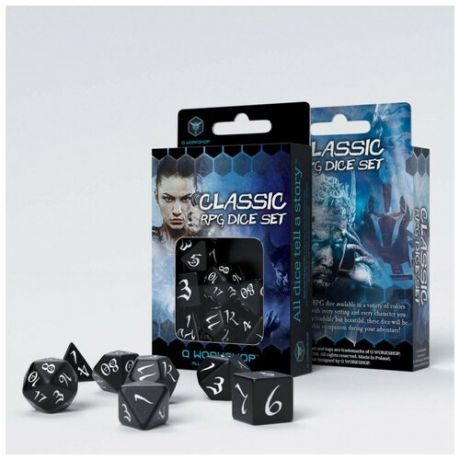 Набор кубиков для настольных ролевых игр (Dungeons and Dragons, DnD, D&D, Pathfinder) - Classic RPG Black & white Dice Set