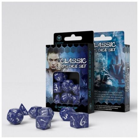 Мешочек для кубиков для настольных ролевых игр - Classic RPG Cobalt & white Dice Set (7)