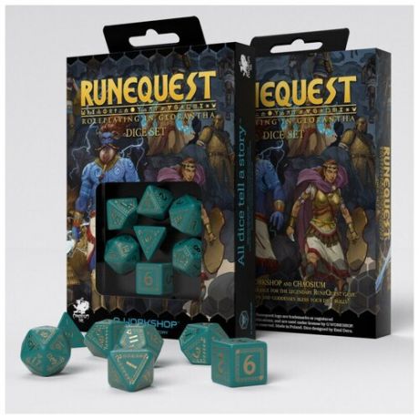 Набор кубиков для настольных ролевых игр (Dungeons and Dragons, DnD, D&D, Pathfinder) - RuneQuest Turquoise & gold Dice Set (7)