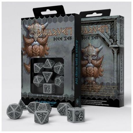 Набор кубиков для настольных ролевых игр (Dungeons and Dragons, DnD, D&D, Pathfinder) - Dwarven Gray & black Dice Set