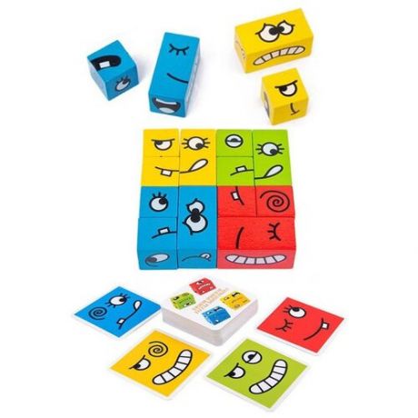 Настольная игра S+S Toys развивающие кубики "Эмоции" пазл с карточками заданиями, сортер, настолка