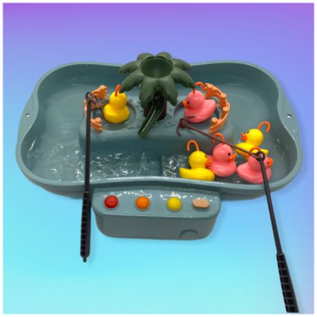 Рыбалка "Уточки" ,музыкальная электронная игрушка вращающаяся рыбалка с батарейками в комплекте ,Серо-голубая