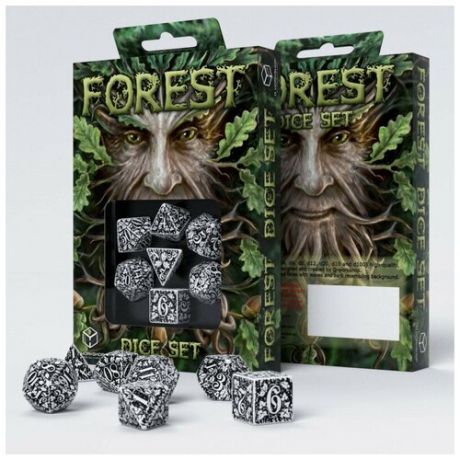 Набор кубиков для настольных ролевых игр (Dungeons and Dragons, DnD, D&D, Pathfinder) - Forest 3D White & black Dice Set