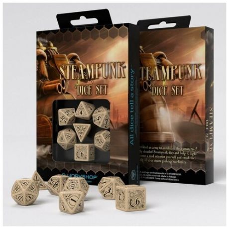 Набор кубиков для настольных ролевых игр (Dungeons and Dragons, DnD, D&D, Pathfinder) - Steampunk Beige & black Dice Set