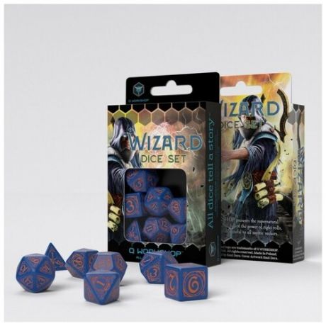 Набор кубиков для настольных ролевых игр (Dungeons and Dragons, DnD, D&D, Pathfinder) - Wizard Dark- blue & orange Dice Set