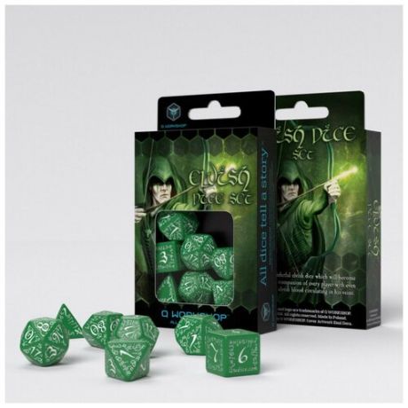 Набор кубиков для настольных ролевых игр (Dungeons and Dragons, DnD, D&D, Pathfinder) - Elvish Green & white Dice Set