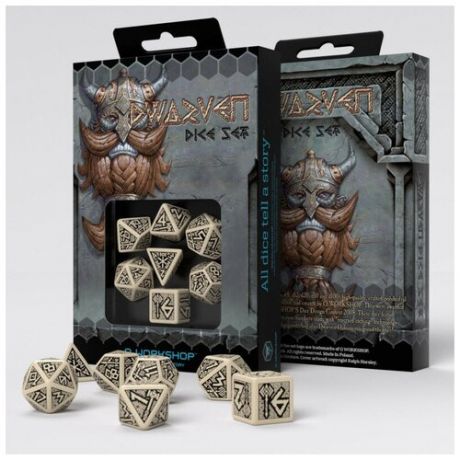 Набор кубиков для настольных ролевых игр (Dungeons and Dragons, DnD, D&D, Pathfinder) - Dwarven Beige & black Dice Set
