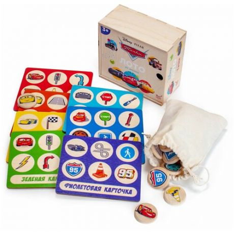 Лото детское Тачки в коробочке / настольная игра для детей / деревянные развивающие игрушки / Ulanik