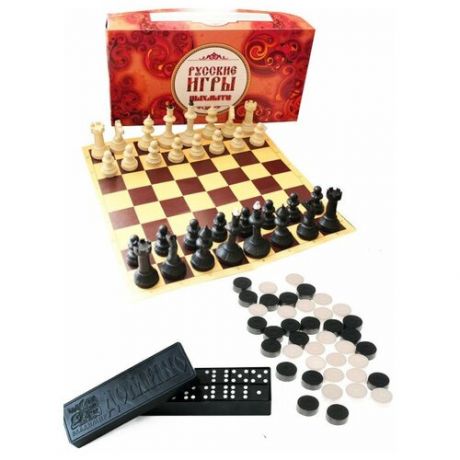 Набор "Русские игры" ( шахматы, шашки, домино) 03-004