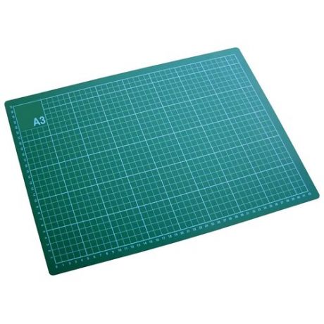 Коврик для макетирования и резки А3 двусторонний с самовостанавливающимся покрытием 420 x 297 х 3мм. Цвет сине-зеленый с разметкой и геометричиескими рисунками.