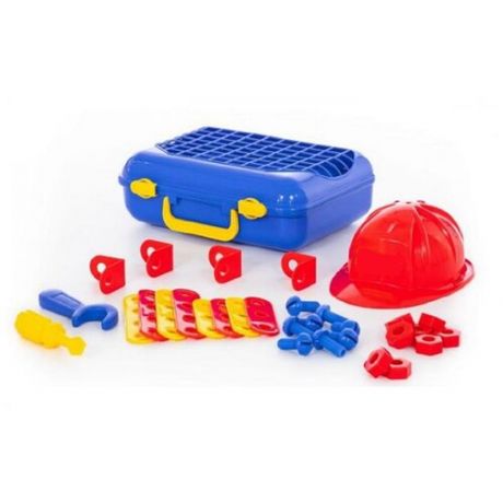 Игровой набор, детские инструменты мальчикам, с каской, Размер чемодана - 34,5 х 10 х 28 см.