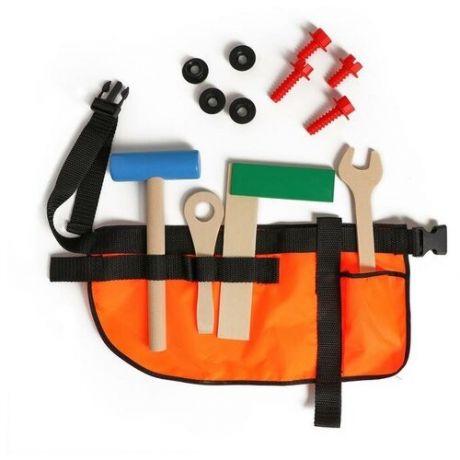 Набор инструментов с поясом (молоток, ключ, отвертка, уголок, болты, гайки)