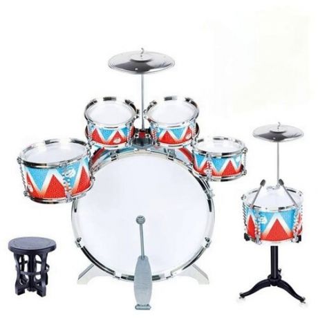 Игрушка музыкальная барабанная установка , 6 барабанов, 2 тарелки, стульчик в комплекте