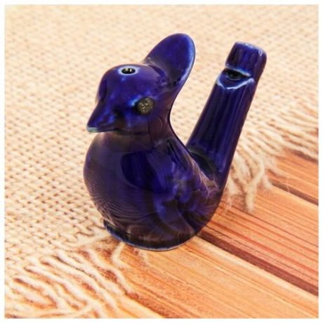 Свистулька керамическая "Птичка с хохолком" синяя