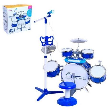 Барабанная установка «Настоящий барабанщик» с пианино, стульчиком, микрофоном, микс