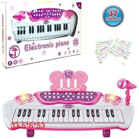 Детский музыкальный синтезатор, пианино 37 клавиш, запись, воспроизведение, микрофон, 4 вида инструментов, регулятор громкости, контроль темпа, 52 см