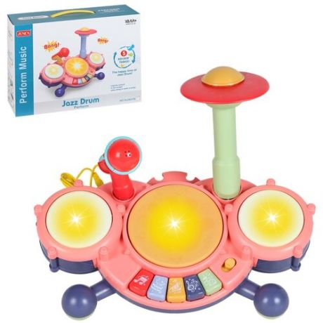 Детская музыкальная игрушка "Барабаны" с микрофоном, ударные инструменты, музыкальные инструменты, развивающая игрушка, барабан, розовый, JB0333875