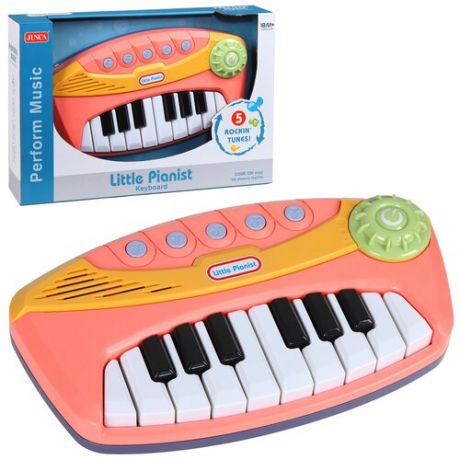 Детский музыкальный инструмент Синтезатор, 5 песен, на батарейках, регулировка звука, игрушка для детей, развивающая игрушка, музыкальная игрушка, для мальчиков, для девочек, цвет розовый, в/к 39*26*7см