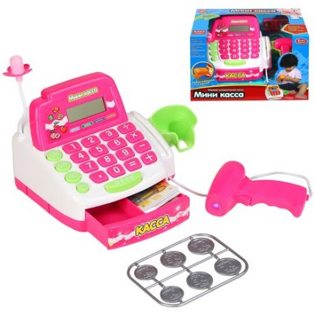 Игровой набор детский "Касса", касса с игрушечным калькулятором, сканер, на батарейках, свет, звук, для девочек, для детей, развивающая обучающая игрушка, для игры в кассира, для игры в магазин, для игры в продавца, цвет розовый, 28x18x18см