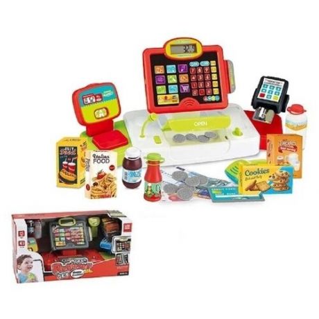 Детская игровая касса YarTeam, развивающая игрушка для девочек с весами, терминалом, банкнотами, монетами и набором продуктов