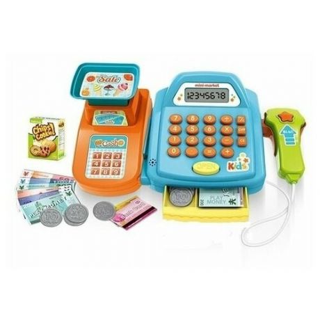 Набор игровой Shantou Супермаркет продукты, сканер, весы, калькулятор, LCD дисплей, касса с деньгами, свет