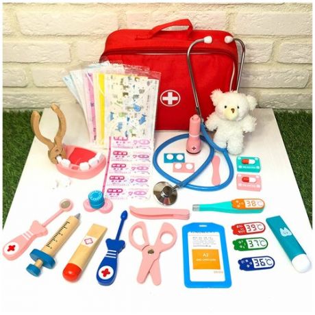 Детский деревянный игровой набор "Играем в доктора" в сумочке, набор стоматолога , играем в доктора , развивающие игрушки