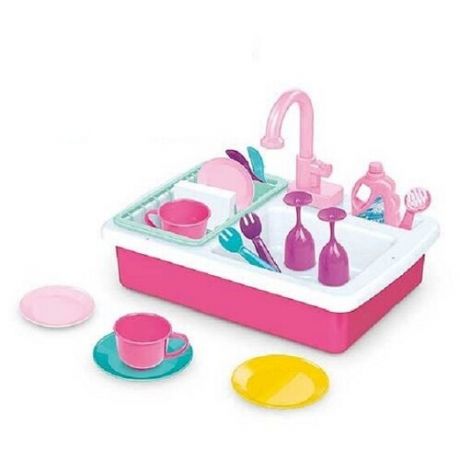 Кухня детская, раковина для мытья посуды, включение и выключение воды, с краном и аксессуарами