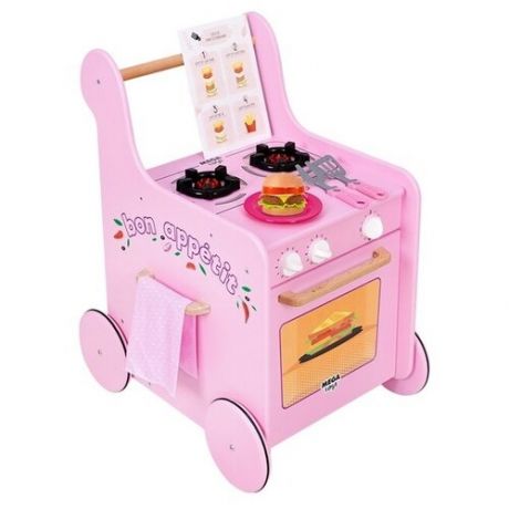 Тележка-каталка Технок кухня с посудой Гриль Мастер для девочек розовая