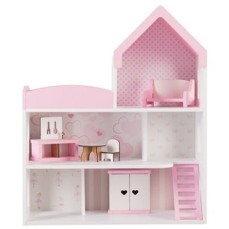 Деревянный дом для кукол с набором мебели 5 предметов диван стол 2 стула шкаф кровать