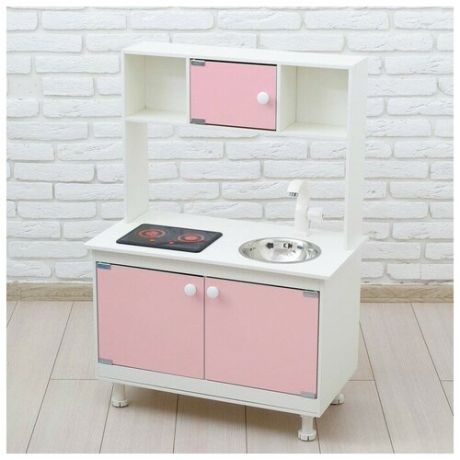 Игровая мебель Кухонный гарнитур, световые и звуковые эффекты, цвет розовый, интерактивная панель .
