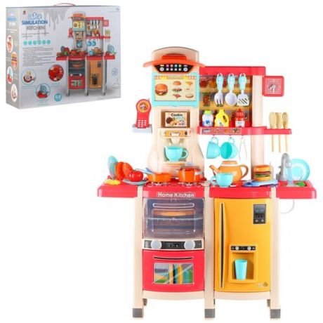 Игровой набор "Кухня", кран с водой, плита с паром, сенсорный дисплей, холодильник, вентилятор-вытяжка, свет, звук, красный, JB0209224