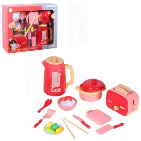 Игровой набор чайник, тостер, посуда, еда, детская бытовая техника, ролевые игры, обучающая игрушка, хозяйке, свет, звук, JB0209265