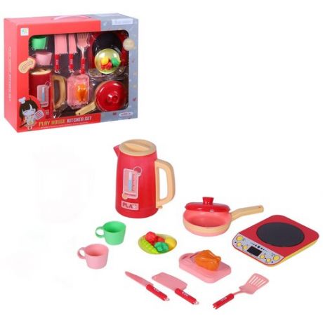 Игровой набор чайник, плита, посуда, еда, детская бытовая техника, ролевые игры, обучающая игрушка, хозяйке, свет, звук, JB0209226