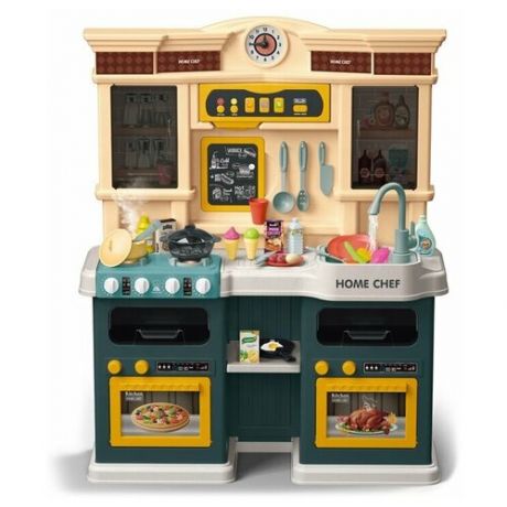 Детская игровая кухня с двумя духовками и буфетом с паром, водой, звуками, 73 аксессуара (922-136)